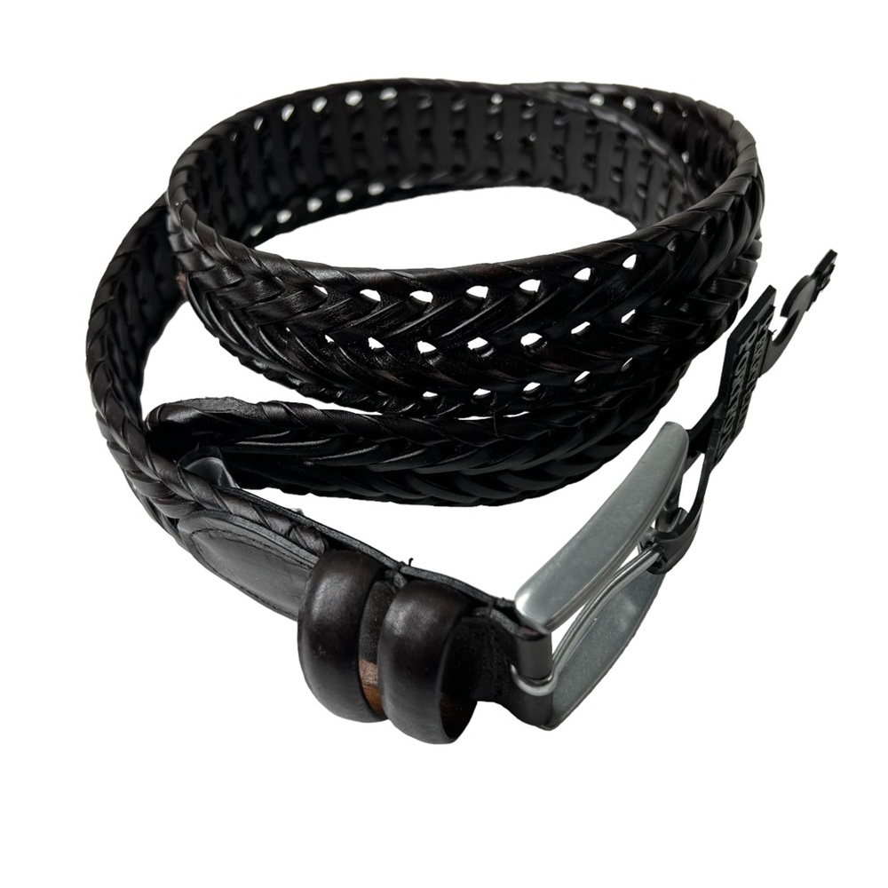 PERRY ELLIS PORTFOLIO men’s black Italian cowhide leather weave belt NWT size 32